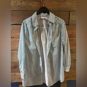 Roaman's Green and White Striped Blouse